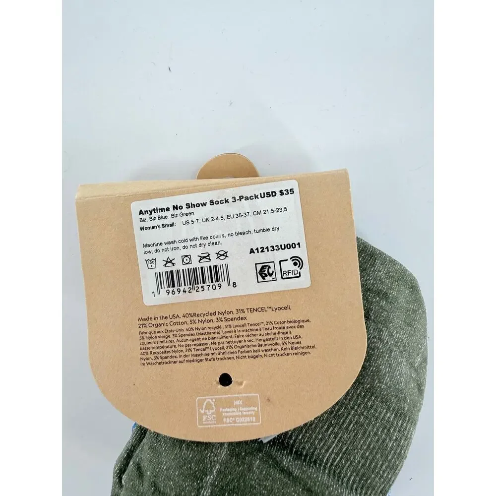 Allbirds Anytime No Show Sock 3-Pack Small NWT White / Blz Blue / Blz Green